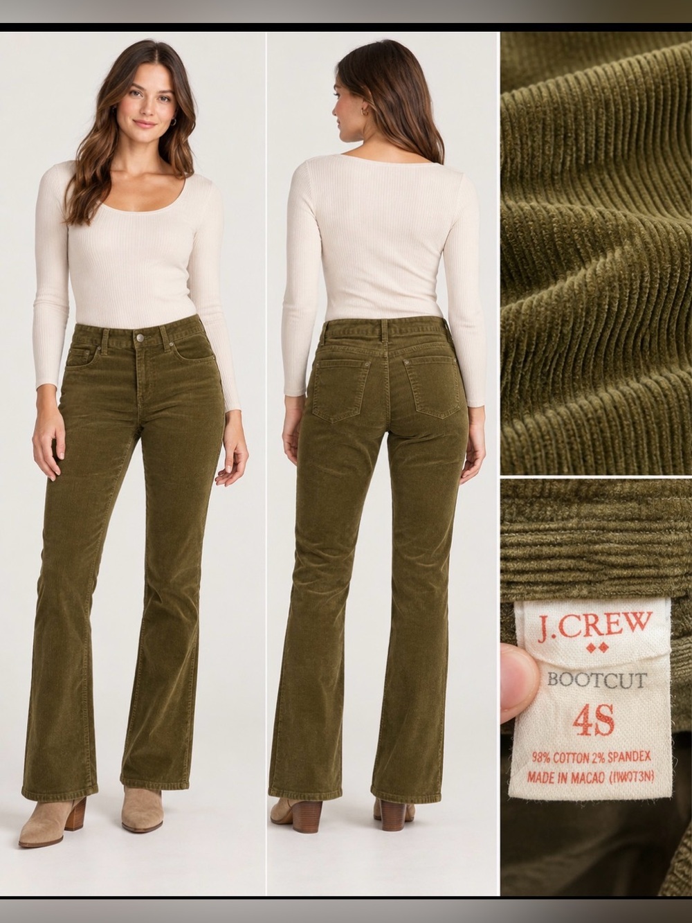 J. Crew Olive Green Corduroy Bootcut Pants